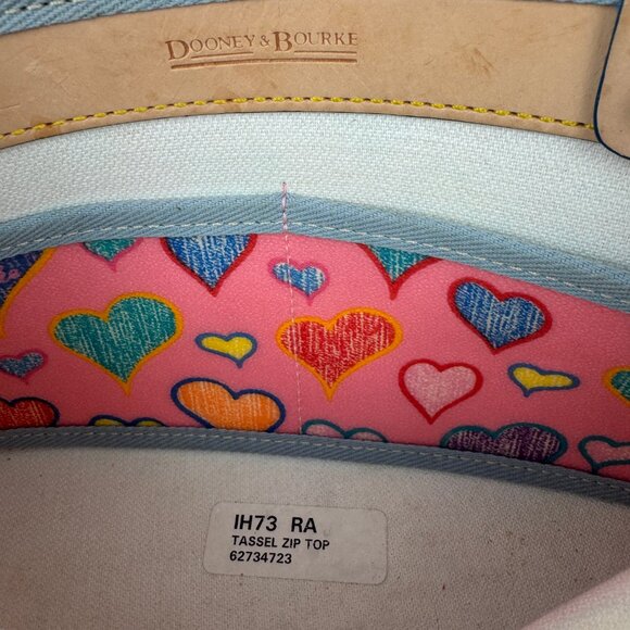 Authentic Dooney & Bourke Tassel Zip Top Heart Print Shoulder Bag. - Picture 7 of 16